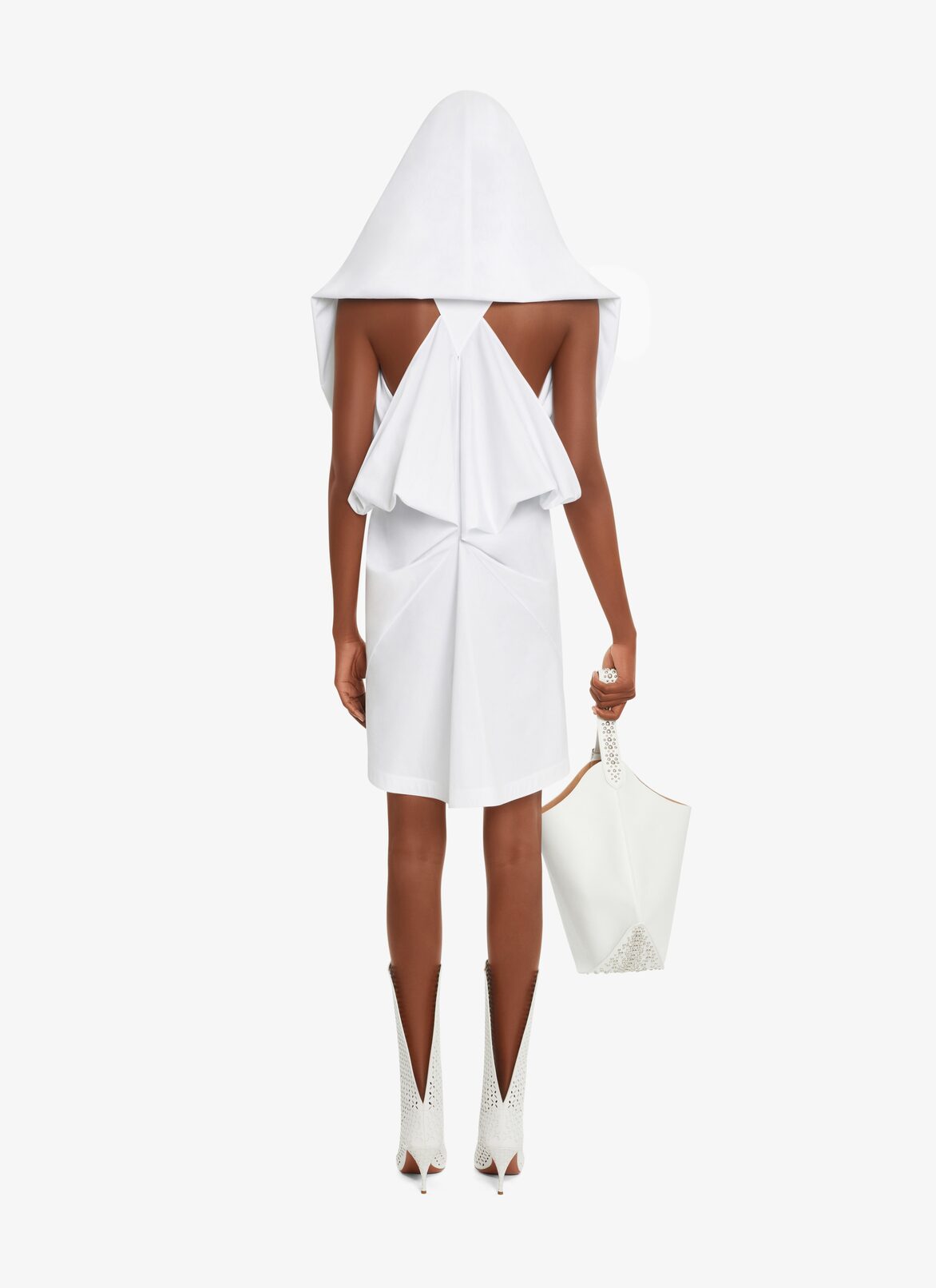 SLEEVELESS HOODED JAPANESE POPLIN DRESS ALAÏA WHITE SLEEVELESS HOODED JAPANESE POPLIN DRESS